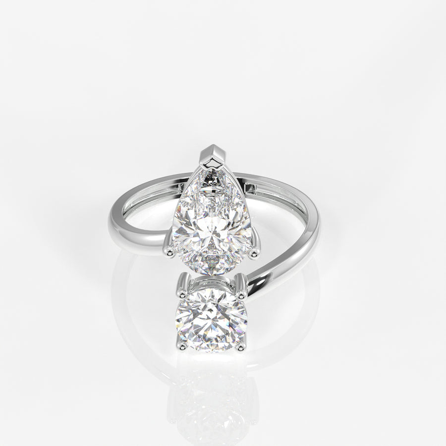 Round and Pear Cut Moissanite Diamond Toi - Et - Moi Sterling Silver Ring
