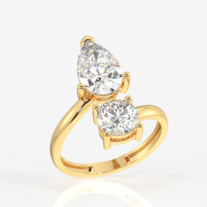 Round and Pear Cut Moissanite Diamond Toi Moi 18K Gold Ring