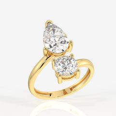 Round and Pear Cut Moissanite Diamond Toi Moi 14K Gold Ring