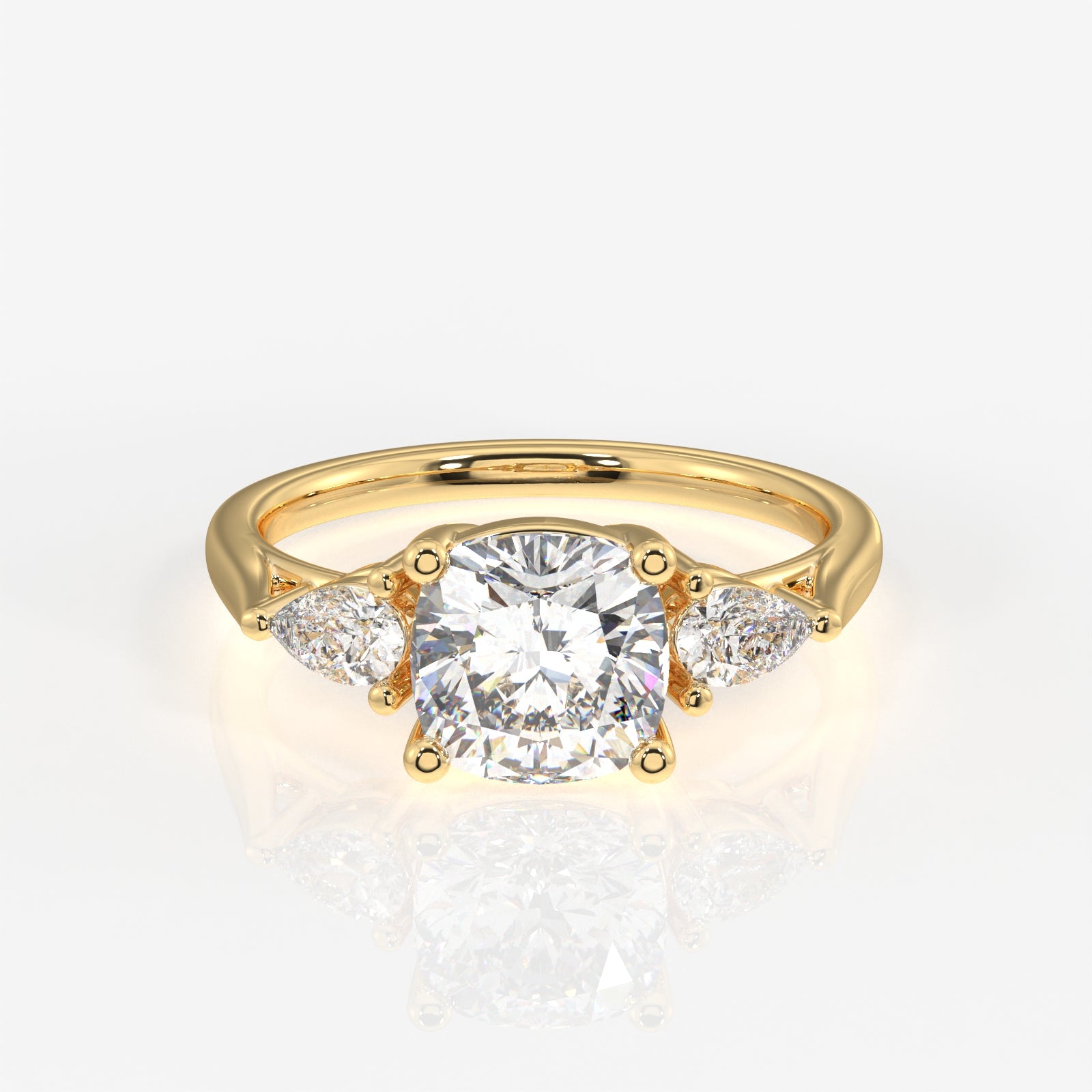 Cushion and Pear Cut Lab Grown Diamond Trilogy 9K Gold Ring