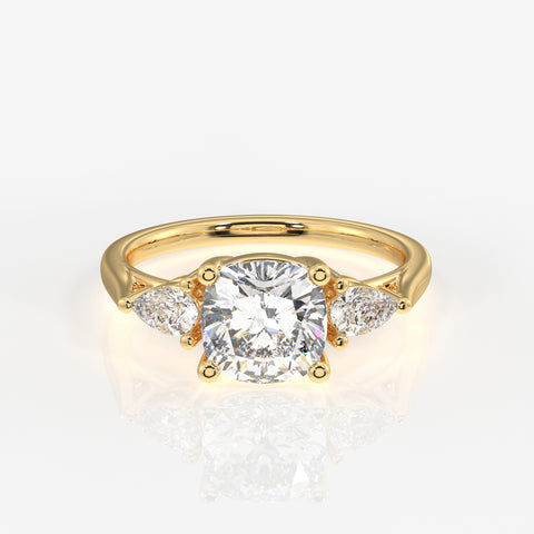 Cushion and Pear Cut Moissanite Diamond Trilogy Sterling Silver Ring