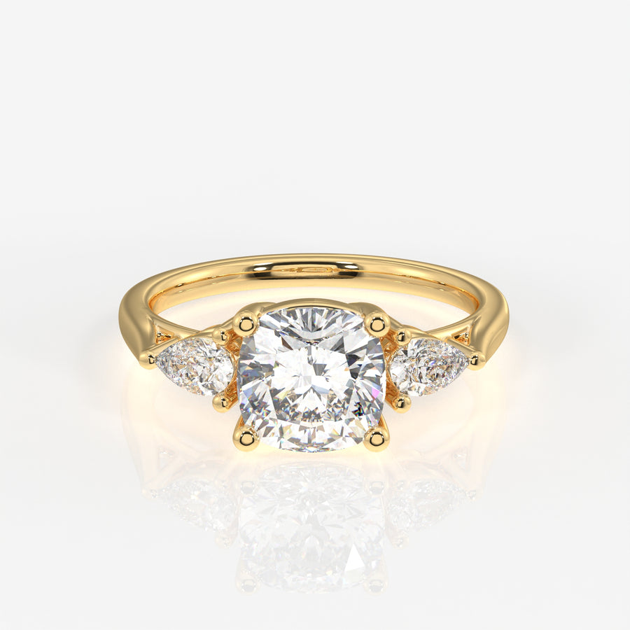 Cushion and Pear Cut Lab Grown Diamond Trilogy 9K Gold Ring