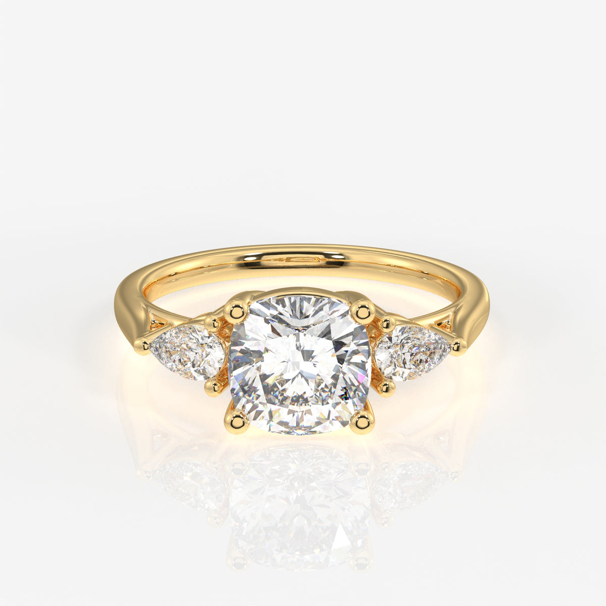 Cushion and Pear Cut Moissanite Diamond Three Stone Sterling Silver Ring