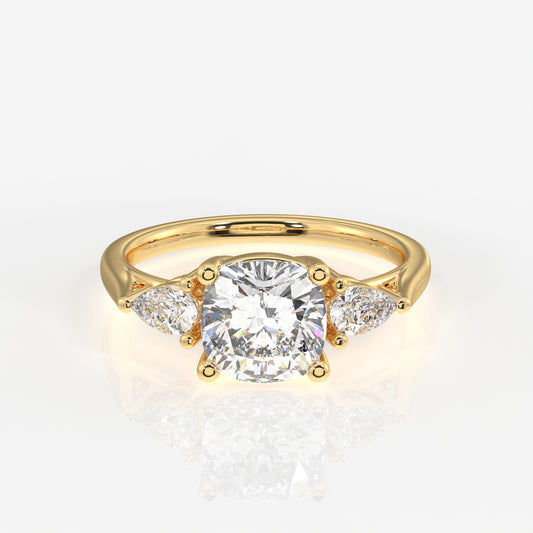 Cushion and Pear Cut Moissanite Diamond Three Stone Sterling Silver Ring