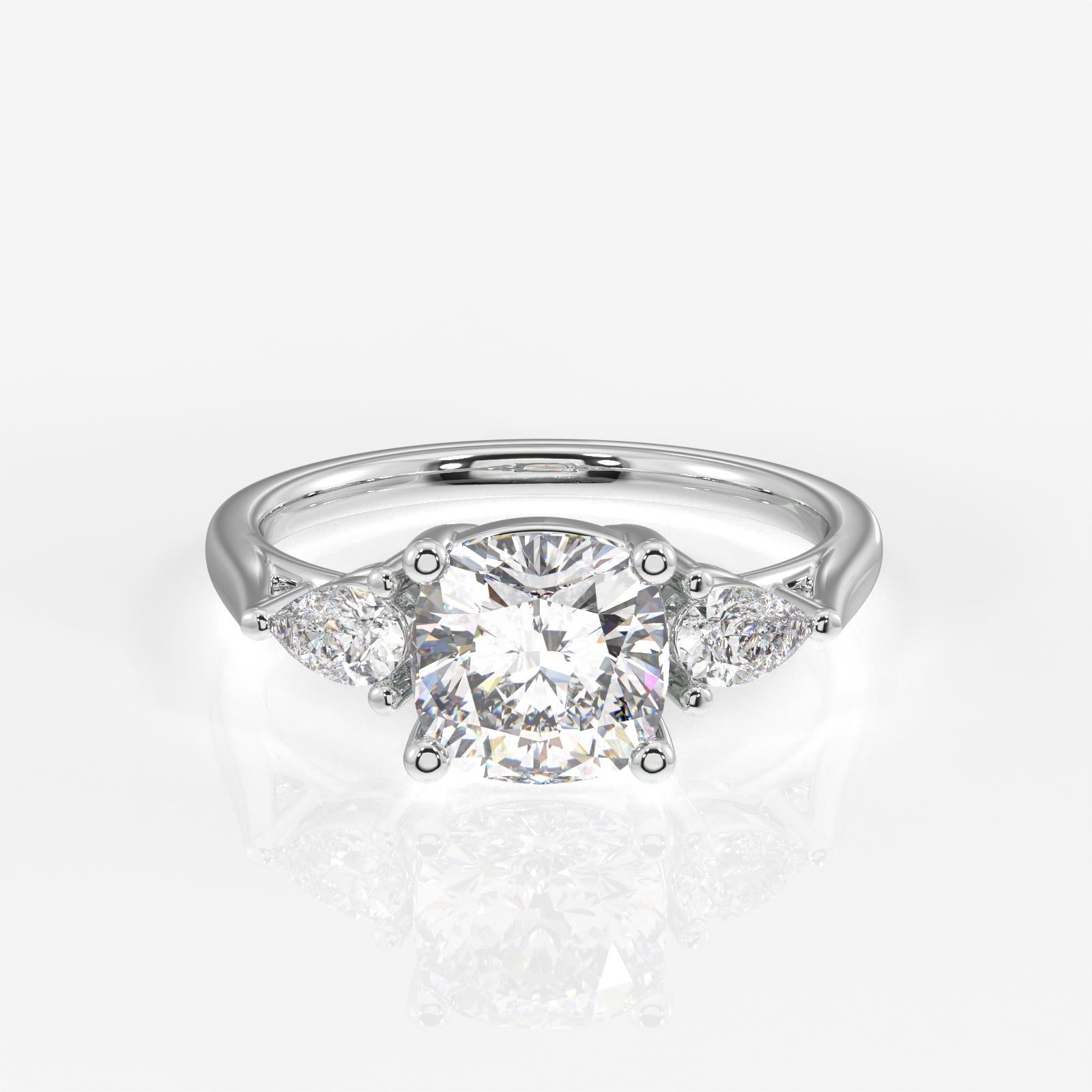 Cushion and Pear Cut Lab Grown Diamond Trilogy 9K Gold Ring