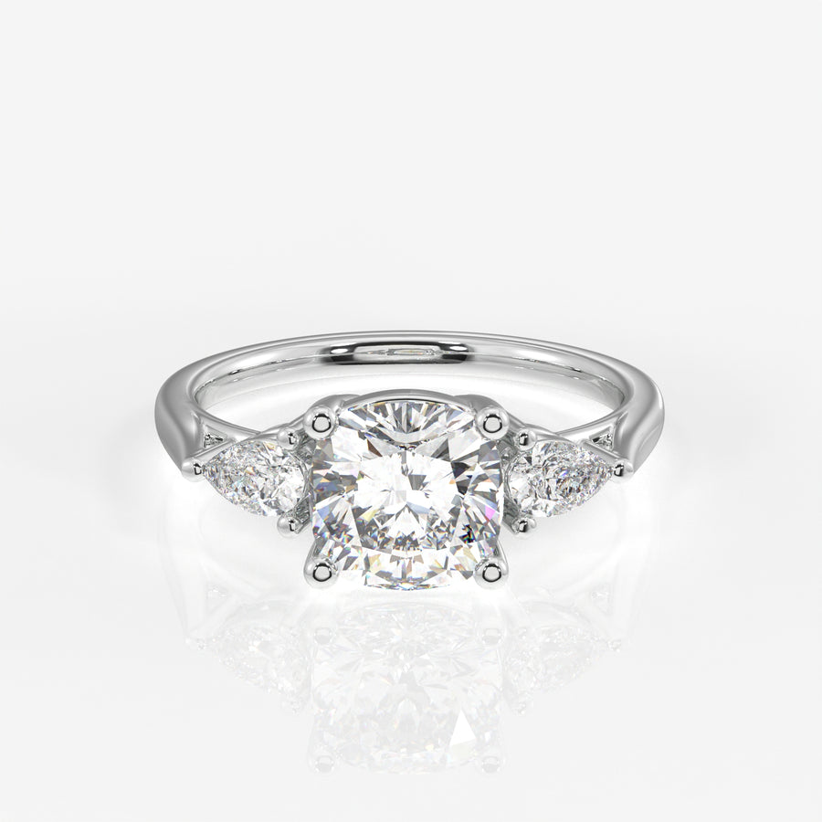 Cushion and Pear Cut Lab Grown Diamond Trilogy 9K Gold Ring