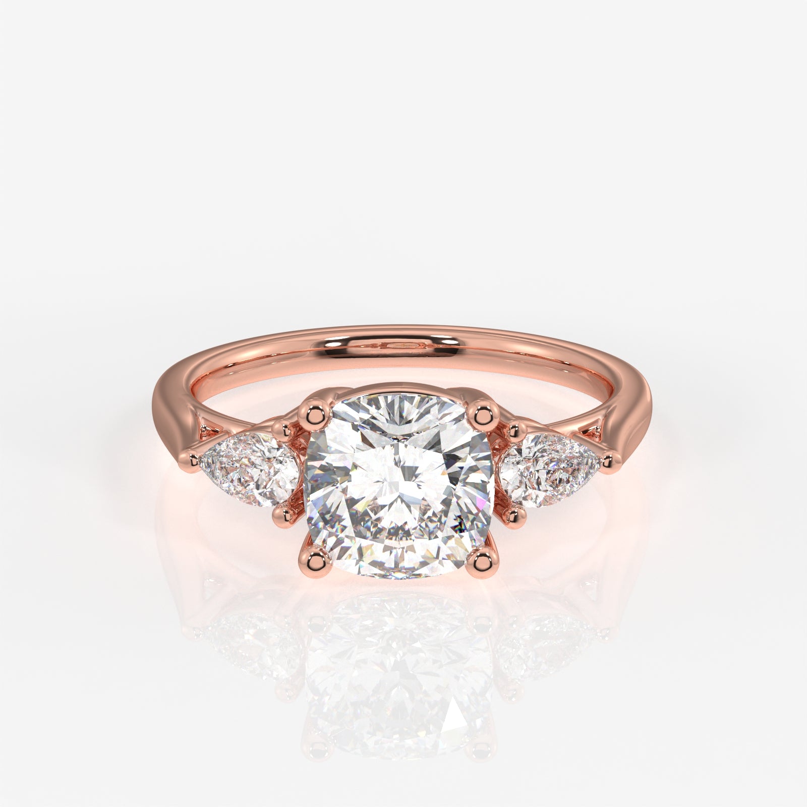 Cushion and Pear Cut Lab Grown Diamond Trilogy 9K Gold Ring
