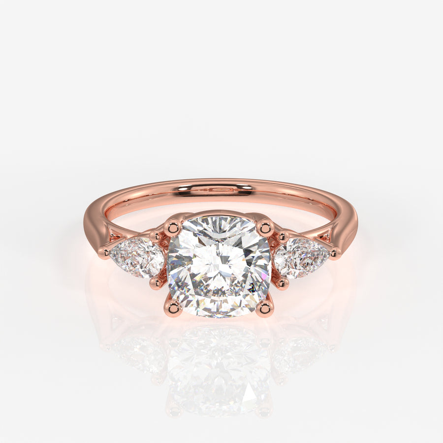 Cushion and Pear Cut Lab Grown Diamond Trilogy 9K Gold Ring