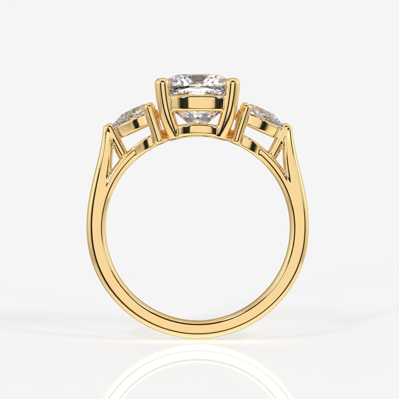 Cushion and Pear Cut Lab Grown Diamond Trilogy 9K Gold Ring