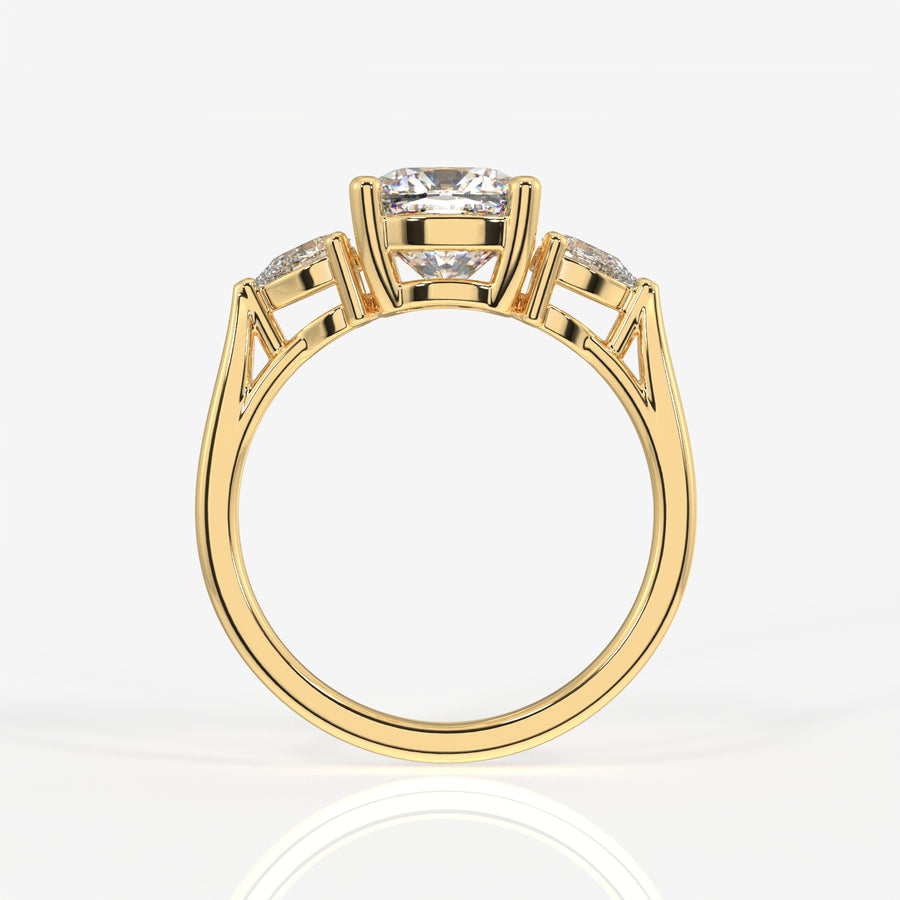 Cushion and Pear Cut Lab Grown Diamond Trilogy 9K Gold Ring