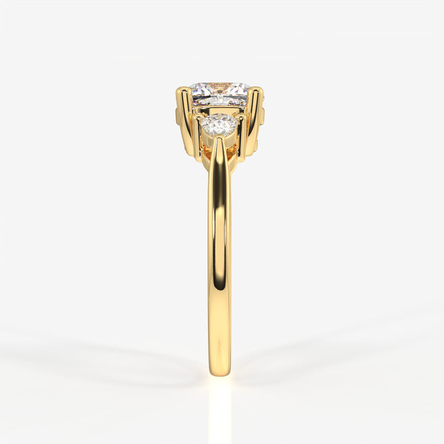 Cushion and Pear Cut Lab Grown Diamond Trilogy 9K Gold Ring