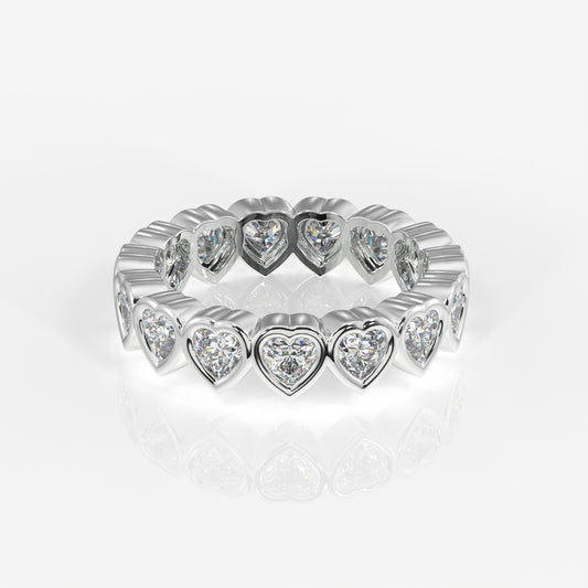 Heart Cut Moissanite Diamond Eternity Band Sterling Silver Ring