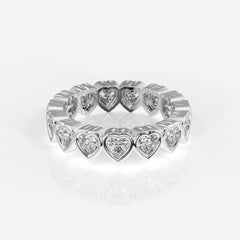 Heart Cut Moissanite Diamond Eternity Band Sterling Silver Ring