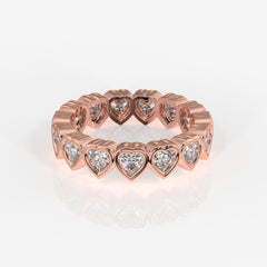Heart Cut Moissanite Diamond Eternity Band Sterling Silver Ring