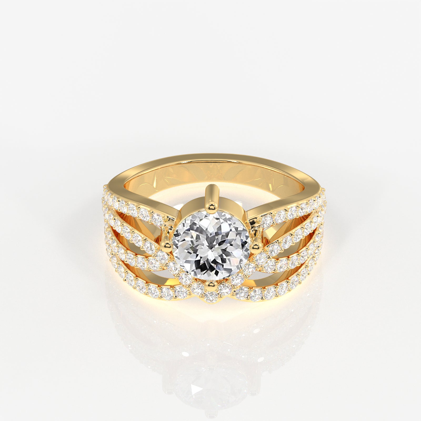 Portuguese Cut Lab Grown Diamond Cocktail 14K Gold Ring