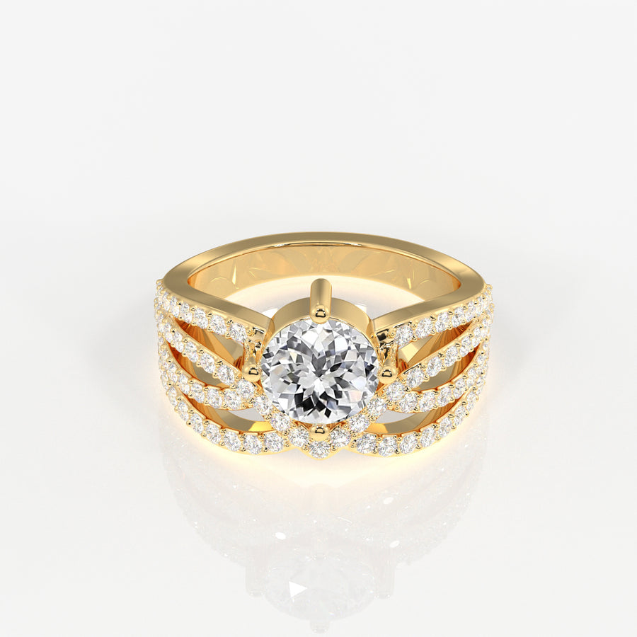 Portuguese Cut Lab Grown Diamond Cocktail 14K Gold Ring