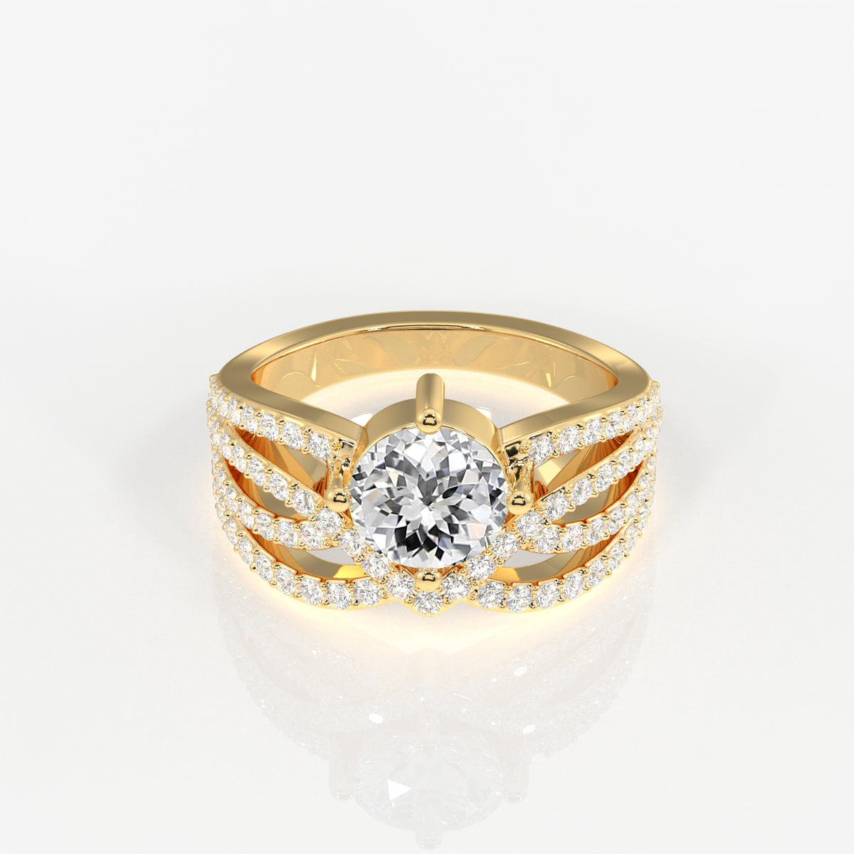 Portuguese Cut Lab Grown Diamond Cocktail 14K Gold Ring