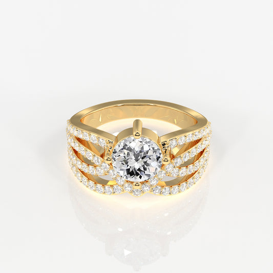 Portuguese Cut Moissanite Diamond Cocktail Sterling Silver Ring