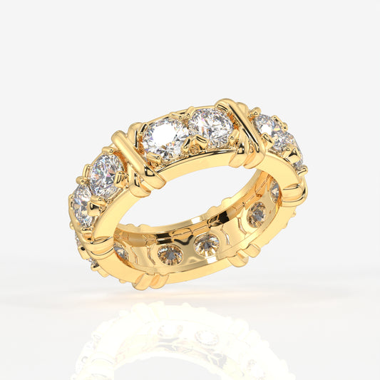 Round Cut Moissanite Diamond Eternity Band Sterling Silver Ring