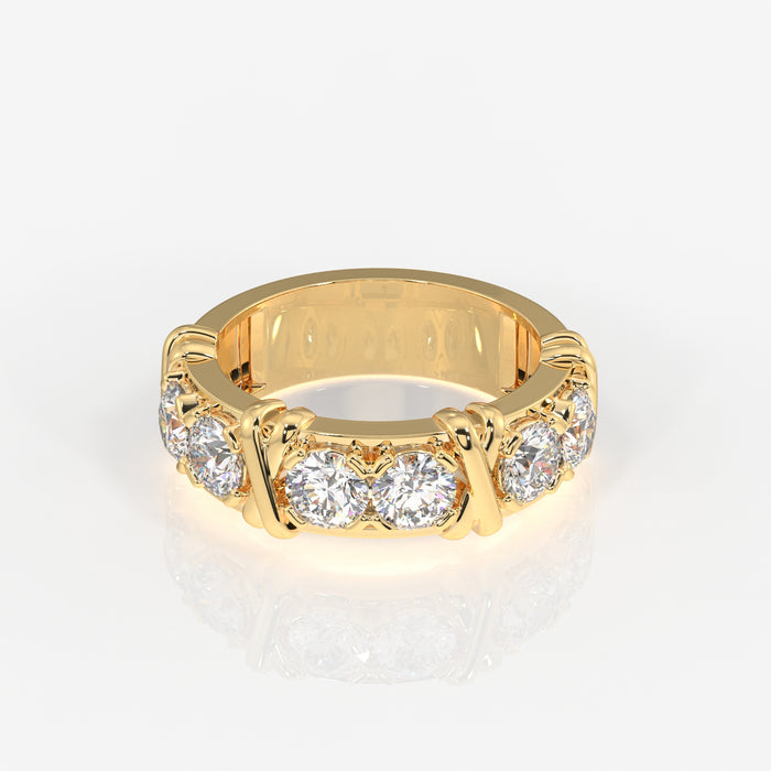 Round Cut Moissanite Diamond Wedding Band 18K Gold Ring