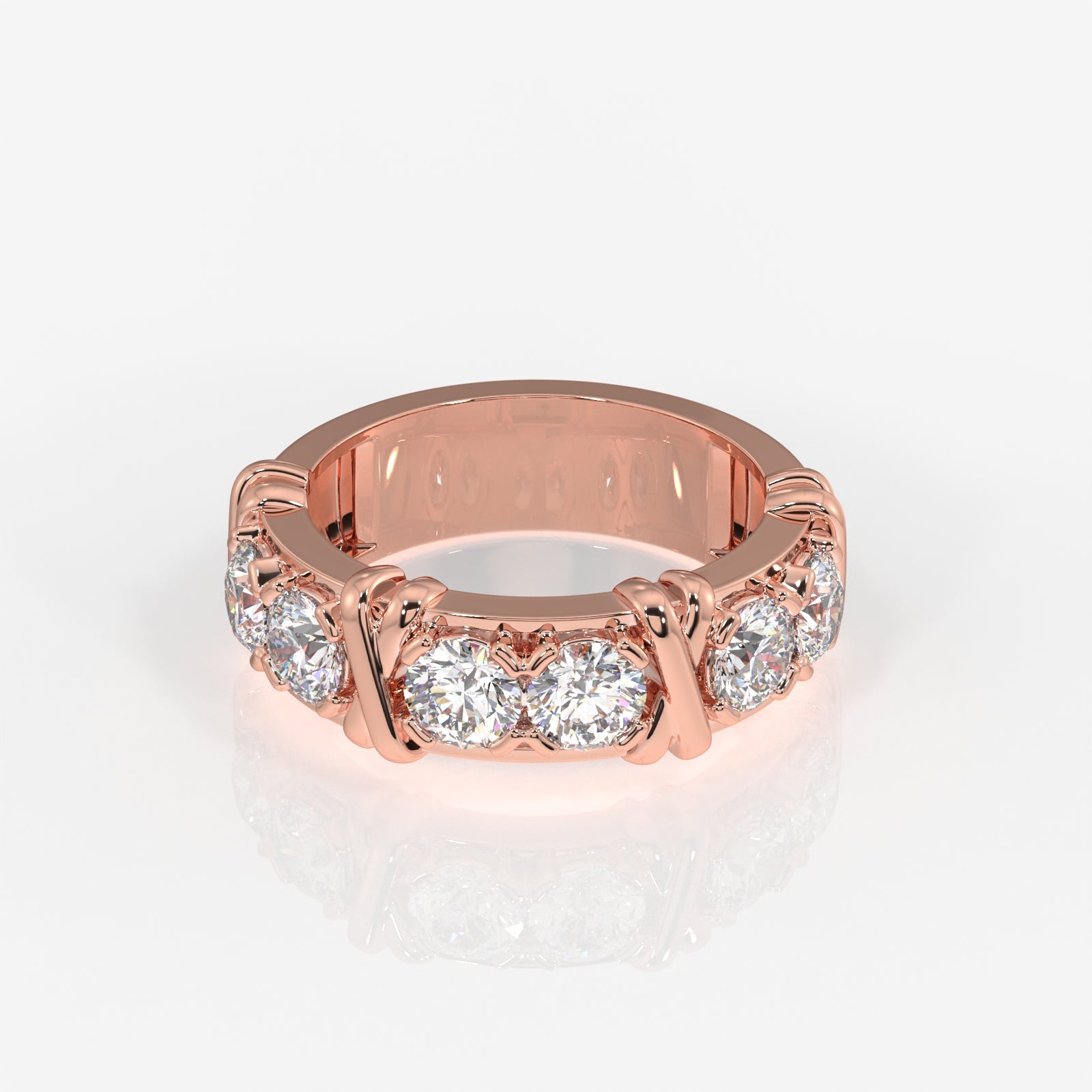 Round Cut Lab Grown Diamond Wedding Band 18K Gold Ring