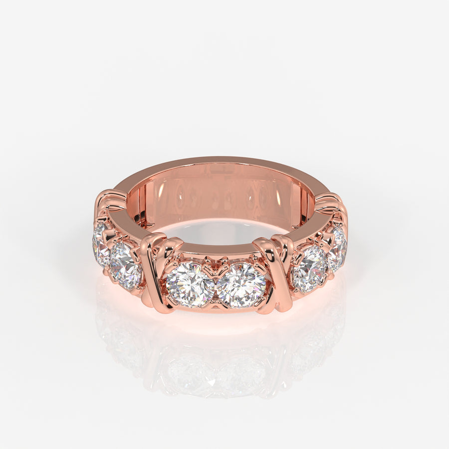 Round Cut Lab Grown Diamond Wedding Band 18K Gold Ring