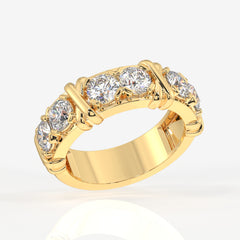 Round Cut Moissanite Diamond Wedding Band 18K Gold Ring