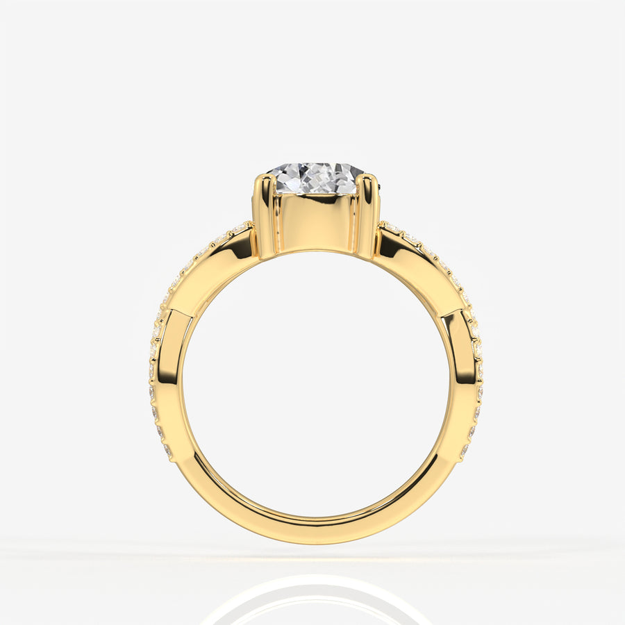 Portuguese Cut Lab Grown Diamond Twisted Engagement 14k Gold Ring
