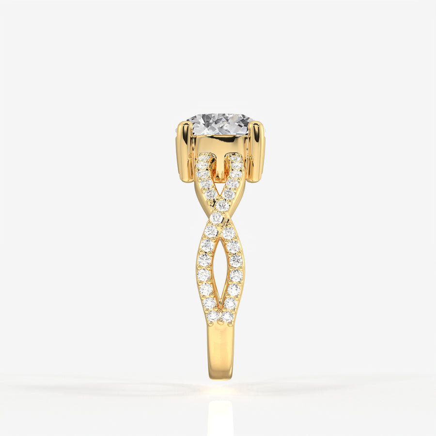 Portuguese Cut Lab Grown Diamond Twisted Engagement 14k Gold Ring
