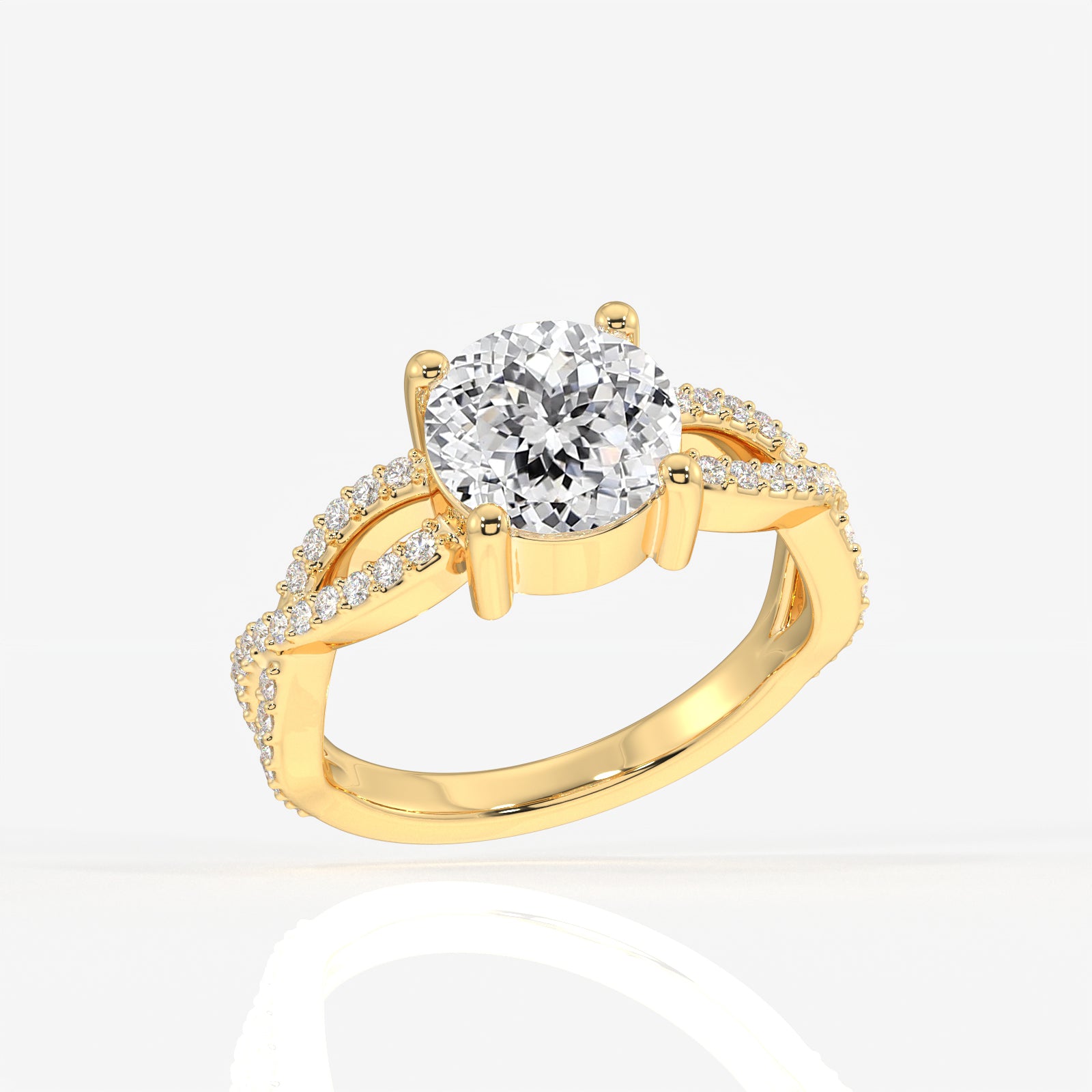 Portuguese Cut Lab Grown Diamond Twisted Engagement 14k Gold Ring