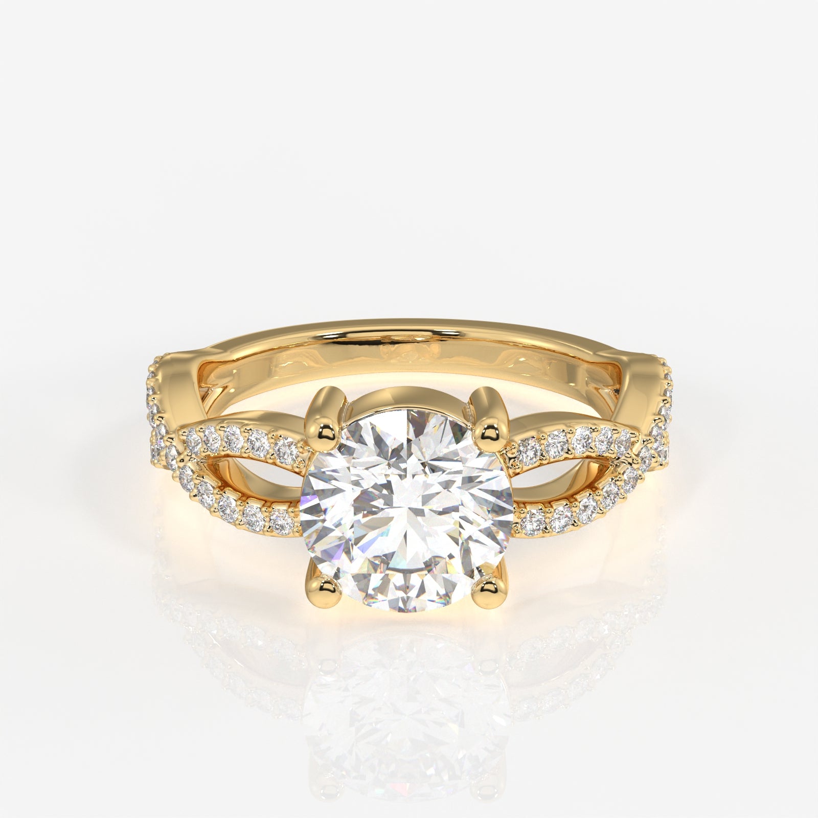 Round Cut Moissanite Diamond Twisted Engagement 14K Gold Ring