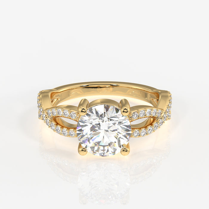 Round Cut Lab Grown Diamond Twisted Engagement 14k Gold Ring