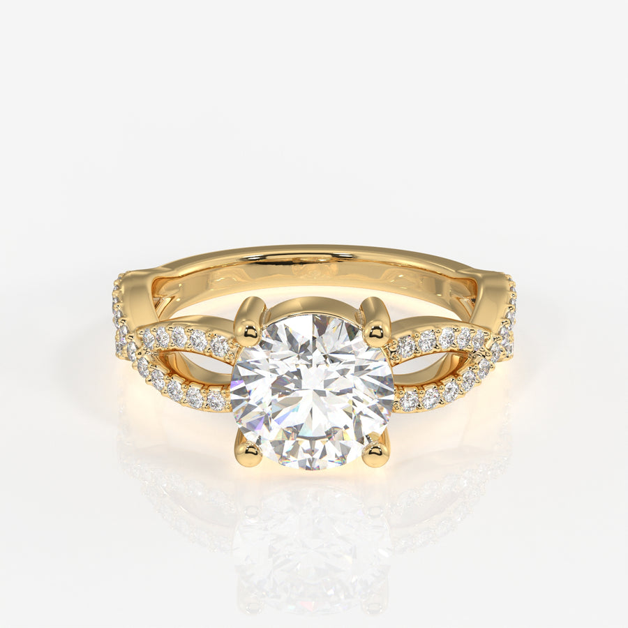 Round Cut Moissanite Diamond Twisted Engagement 14K Gold Ring
