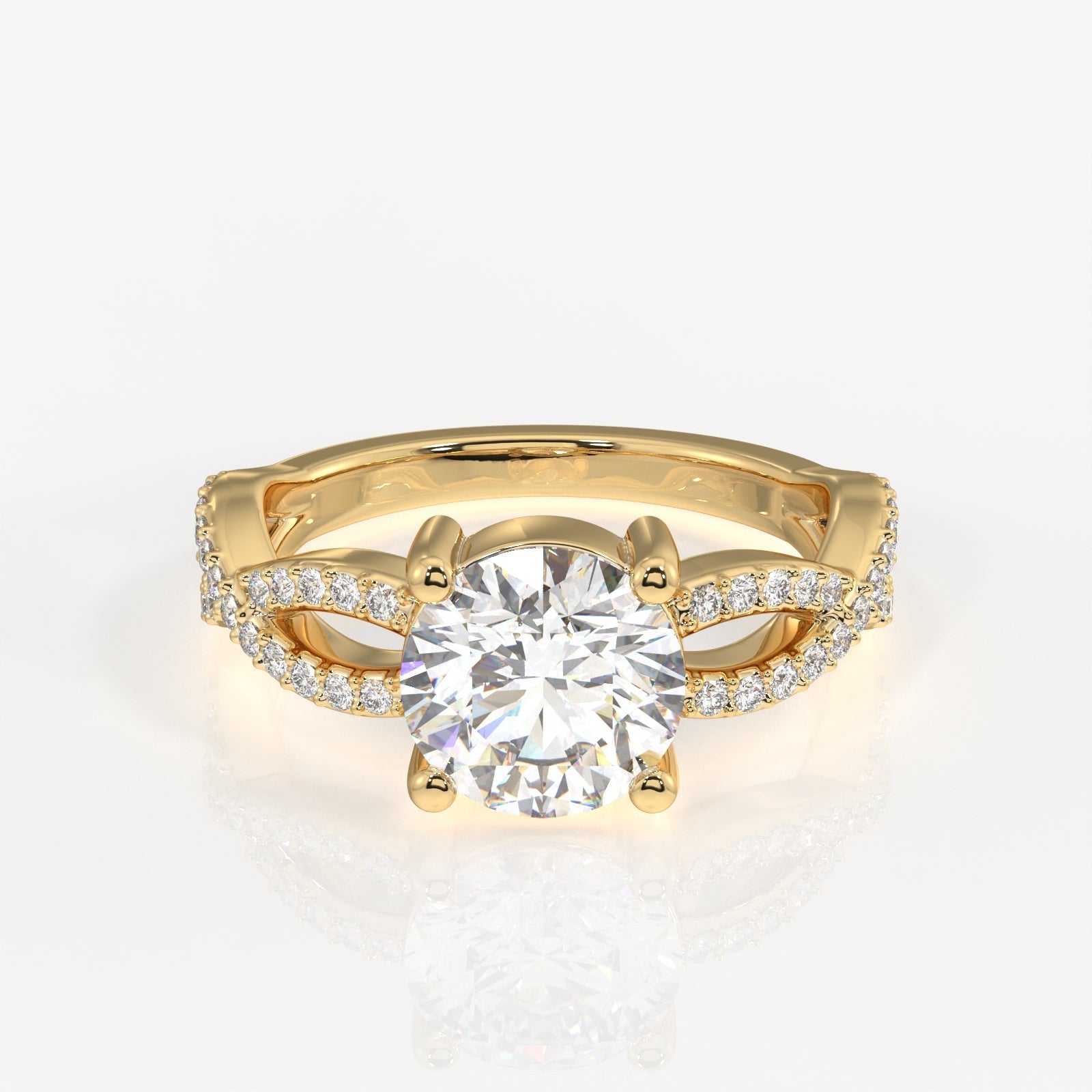Round Cut Moissanite Diamond Twisted Engagement Sterling Silver Ring