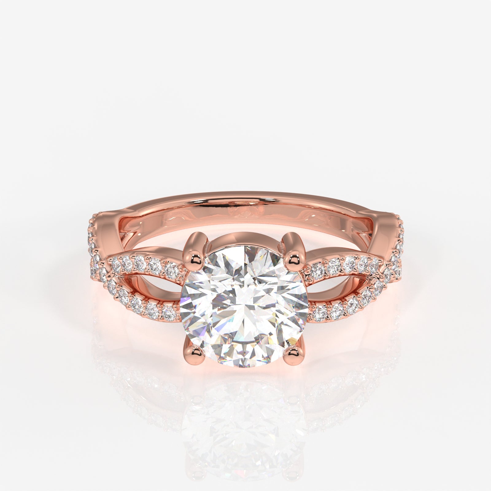 Round Cut Moissanite Diamond Twisted Engagement 14K Gold Ring