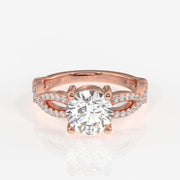 Round Cut Moissanite Diamond Twisted Engagement Sterling Silver Ring