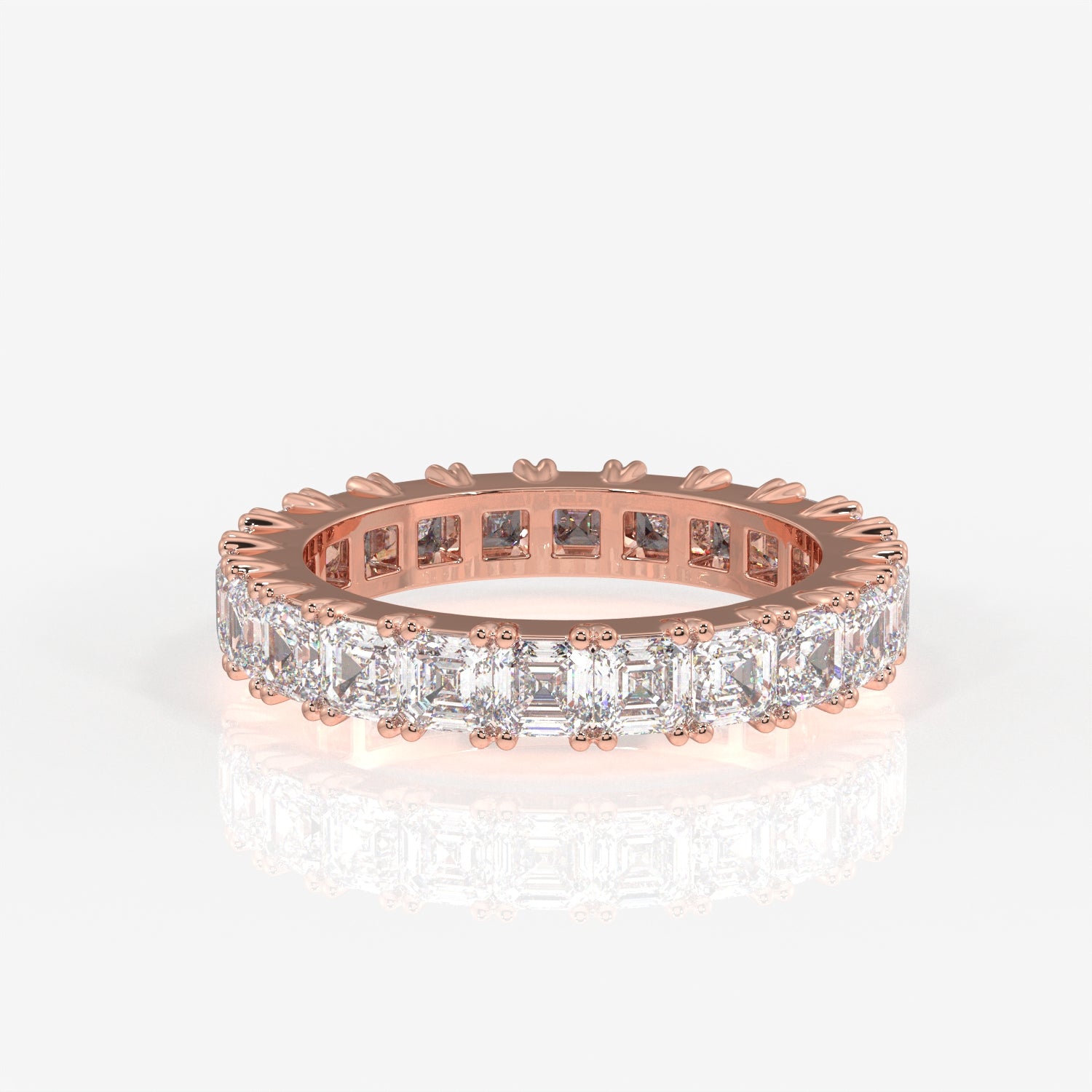 Asscher Cut Moissanite Diamond Eternity Band Sterling Silver Ring