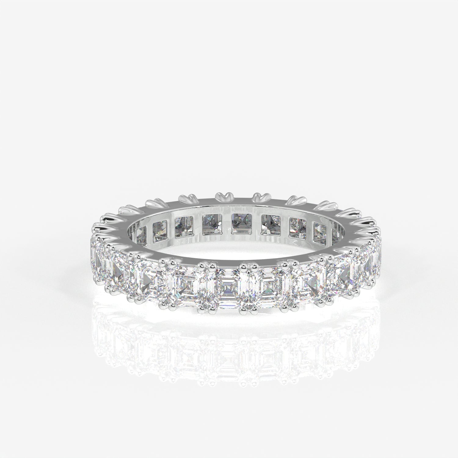 Asscher Cut Moissanite Diamond Eternity Band Sterling Silver Ring