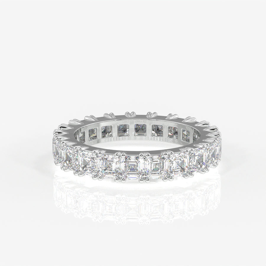 Asscher Cut Moissanite Diamond Eternity Band Sterling Silver Ring