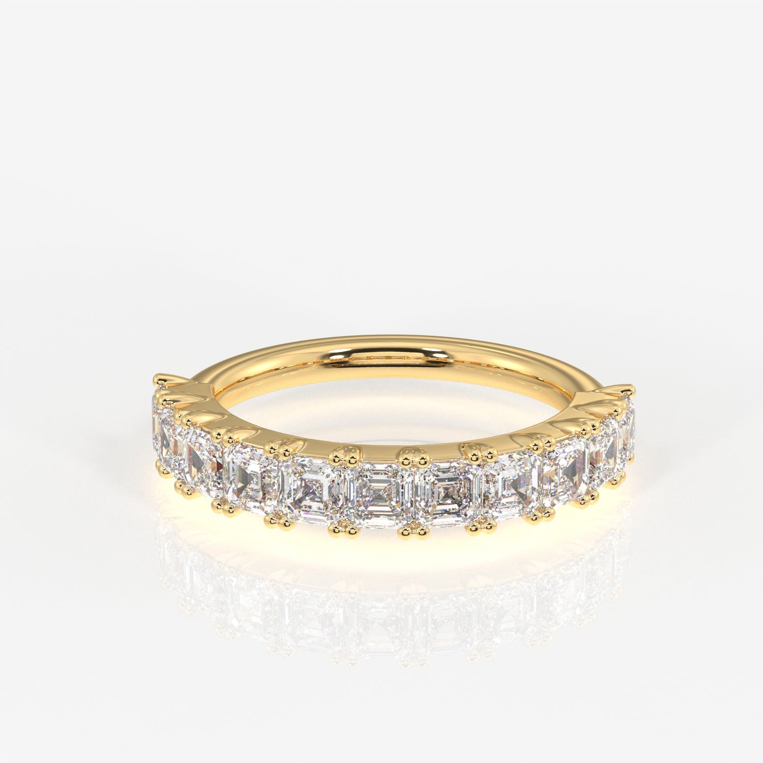 Asscher Cut Moissanite Diamond Wedding Band 14K Gold Ring