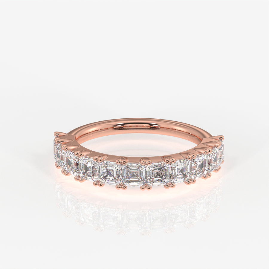Asscher Cut Moissanite Diamond Wedding Band 14K Gold Ring