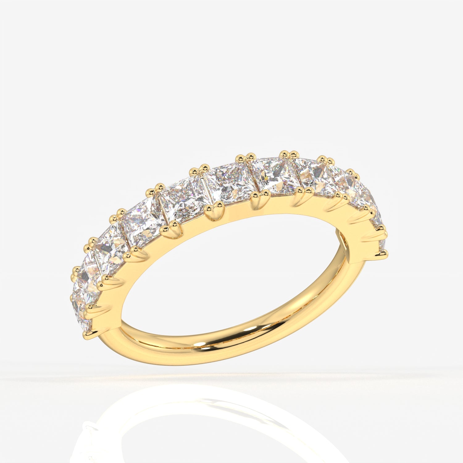 Princess Cut Lab Grown Diamond Wedding Band 9K Gold Ring