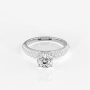 Portuguese Cut Lab Grown Diamond Three Layer Pave 14K Gold Ring