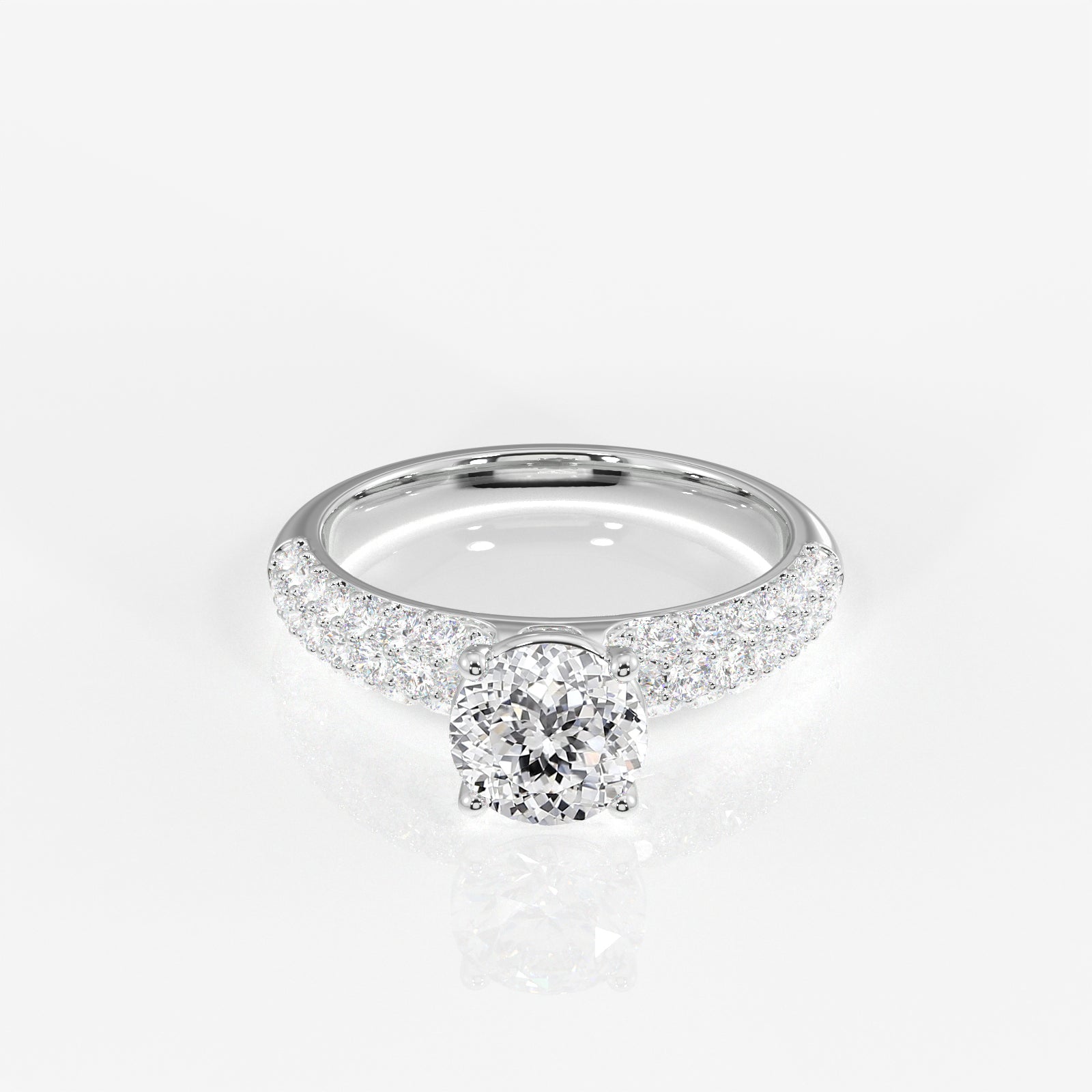 Portuguese Cut Lab Grown Diamond Three Layer Pave 14K Gold Ring