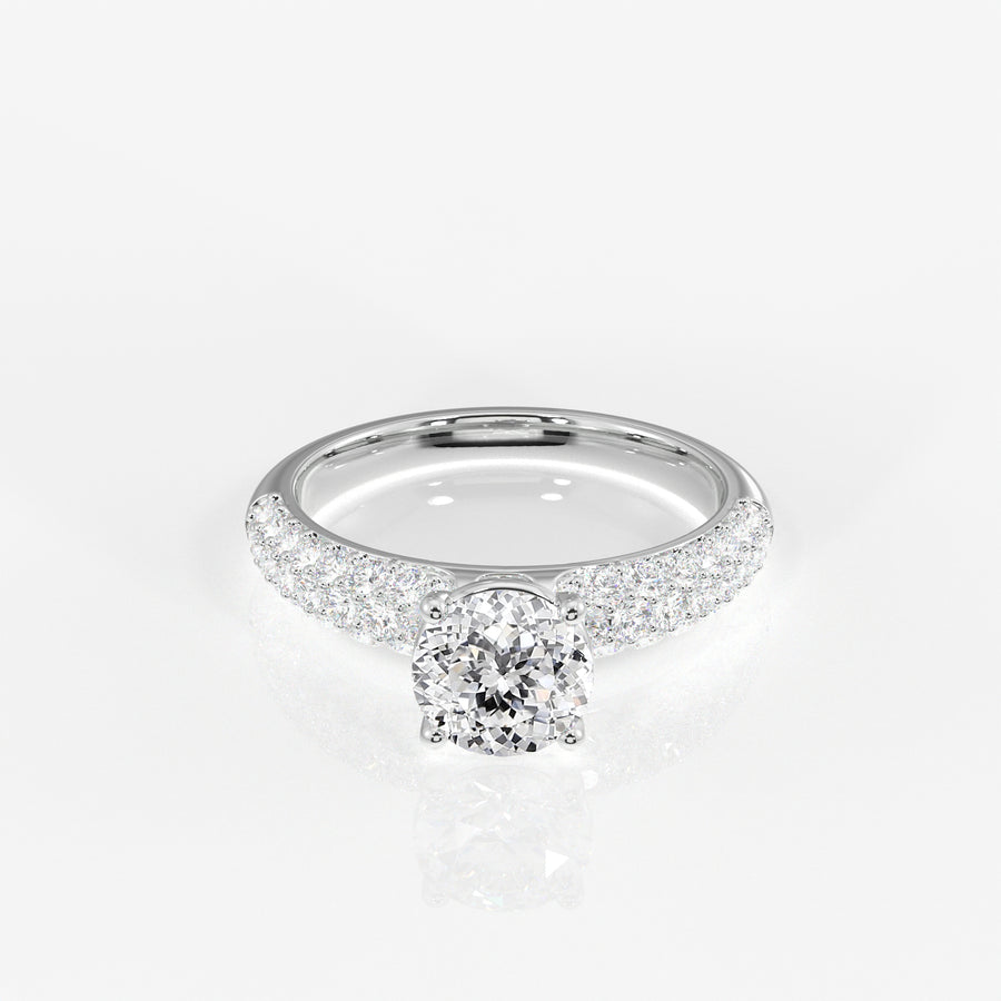 Portuguese Cut Lab Grown Diamond Three Layer Pave 14K Gold Ring