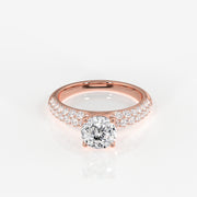 Portuguese Cut Lab Grown Diamond Three Layer Pave 14K Gold Ring