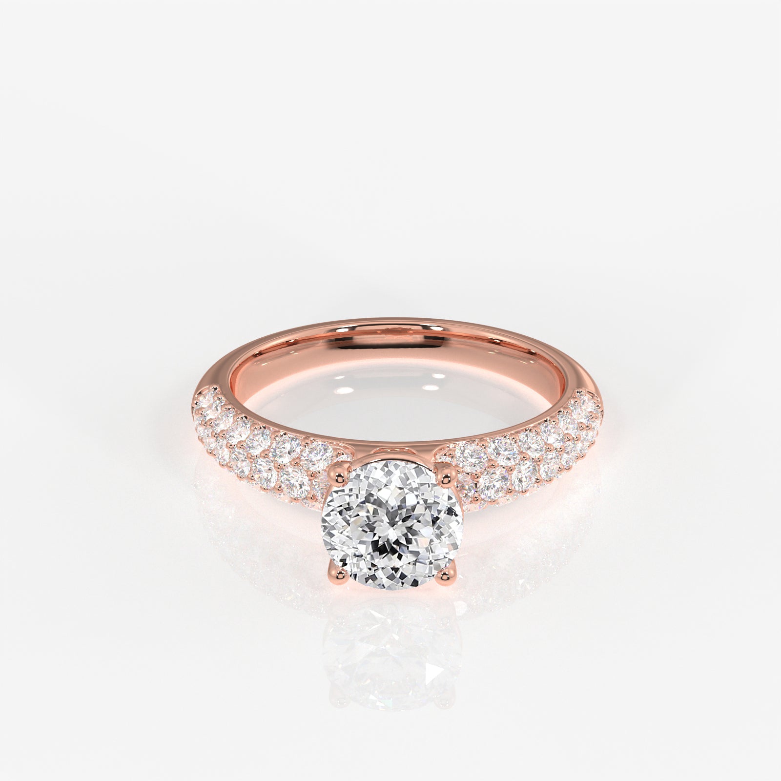 Portuguese Cut Lab Grown Diamond Three Layer Pave 14K Gold Ring