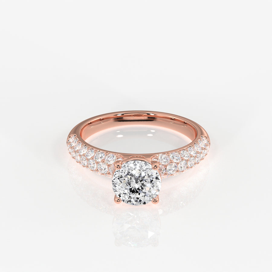 Portuguese Cut Lab Grown Diamond Three Layer Pave 14K Gold Ring