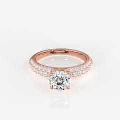 Portuguese Cut Lab Grown Diamond Three Layer Pave 14K Gold Ring