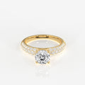 Portuguese Cut Lab Grown Diamond Three Layer Pave 14K Gold Ring